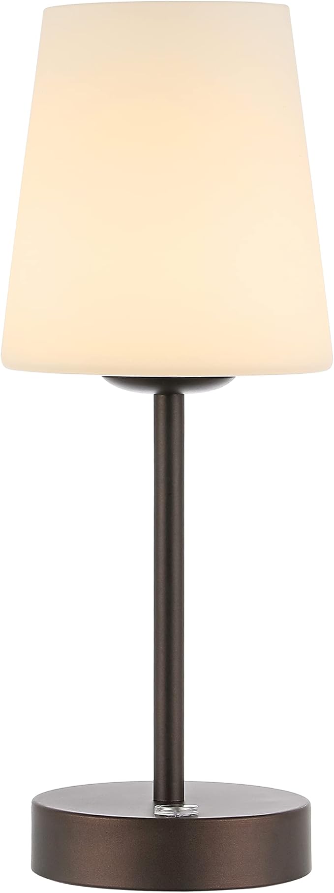 JONATHAN Y 12.75" Oil Rubbed Bronze/White Modern Rechargeable Cordless LED Table Lamp, Mini Portable Dimmable Touch Accent Lamp for Bedroom Vanity with Frosted White Glass Shade (JYL7110B)
