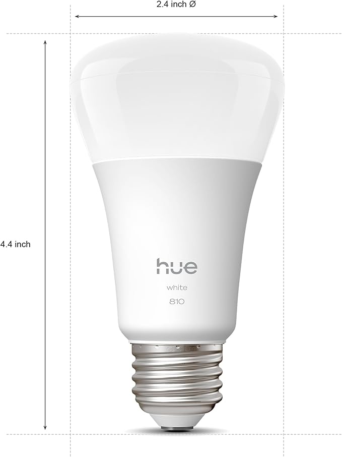 Philips Hue Smart LED A19 Bulb 4-Pack, Warm White Light 2700K, E26 Base, 9W, 810 Lumens, Dimmable, Works with Alexa, Google Assistant, and Apple Home