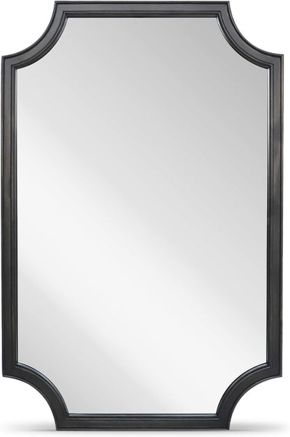 WallBeyond 24" x 36" Full Scalloped Corners Arch Rectangle Wall Mirror with Wood Frame for Entryway, Living Room or Bedroom Home Decor - Light Woodgrain [24" x 36" Black]