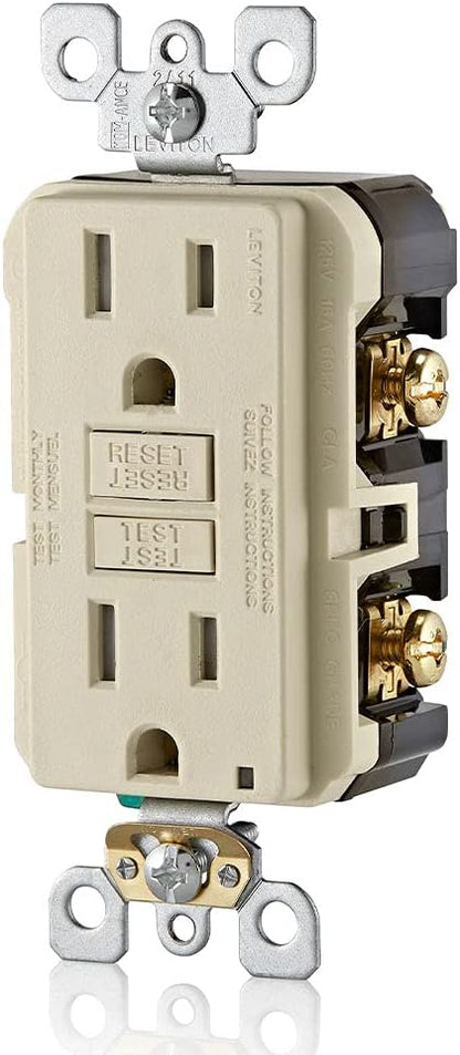 Leviton GFCI Outlet, 15 Amp, Self Test, Tamper-Resistant with LED Indicator Light, Protection from Electric Shock and Electrocution, GFTR1-T, Light Almond