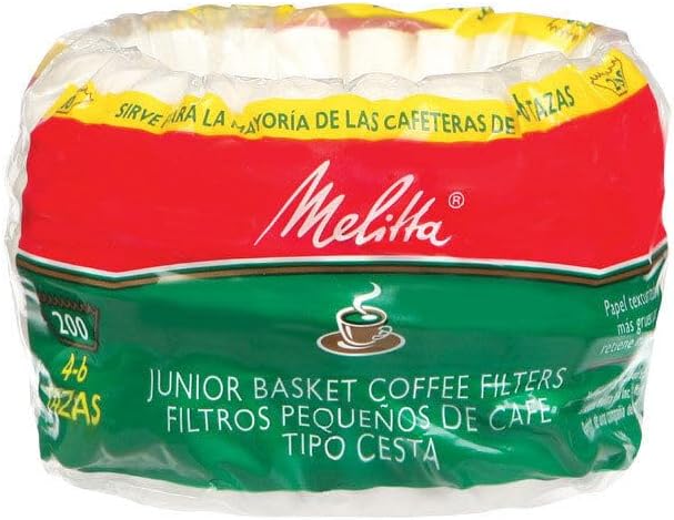 Melitta Junior Basket Coffee Filters 200-Count, White, 4-6 Cups (Pack of 3)