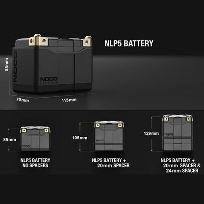 NOCO Lithium NLP5: Ultra-Light 12V Lithium Powersport Battery – Group 5 – 2Ah – 250A Start Power – Intelligent BMS – UL Certified