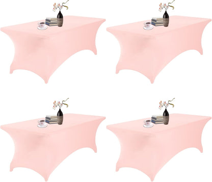 4Pack Spandex Waterproof Table Covers 8ft，Spandex 8ft Waterproof Table Cover for Party,Wedding, Banquet, and Events(Blush Pink)