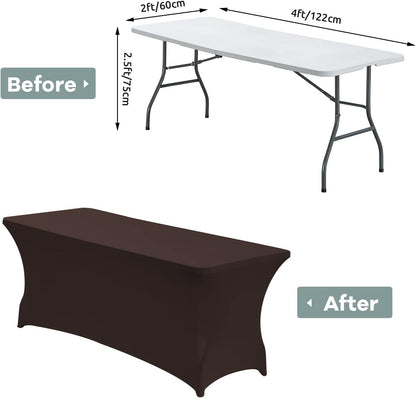 CWK 4FT Waterproof Stretch Spandex Table Cover for Rectangular Tables - Elastic Fitted Tablecloth for Folding Tables,Wrinkle Resistant Table Cloth for Parties, Weddings, Banquets & Events (Coffee)