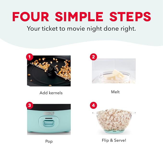 Dash SmartStore Stirring Popcorn Maker - Hot Oil Electric Popcorn Popper with Butter-Warming Tray, Clear Serving Bowl & Measuring Cup - 12 Cups, Aqua