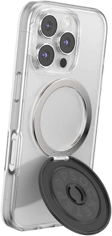 PopSockets Kick-Out Grip for MagSafe, Phone Grip with Built-in Phone Stand, Adjustable Kickstand for Portrait or Landscape, Strong Magnetic Hold, Wireless Charging Compatible - Black