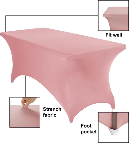 4Pack Spandex Waterproof Table Covers 6ft，Spandex 6ft Waterproof Table Cover for Party,Wedding, Banquet, and Events(Dusty Pink)