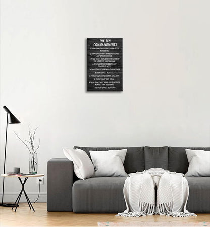 Motivational Wall Art Office Decor The Ten Commandments Christian Religion Pictures Theme Inspirational Canvas Posters Prints Framed for Bedroom Living Room Wall Decor Artwork Framed [12''Wx 18''H]