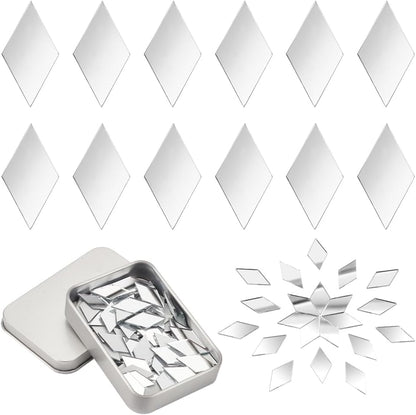 OLYCRAFT 150pcs Rhombus Craft Mirrors 1x0.5 Inch Small Mirror Tiles with Storage Box Non-Stick Mini Glass Mirror Tiles DIY Mirror Rhombus Mini Mirrors for Crafts Art Wall Door Home Decorations