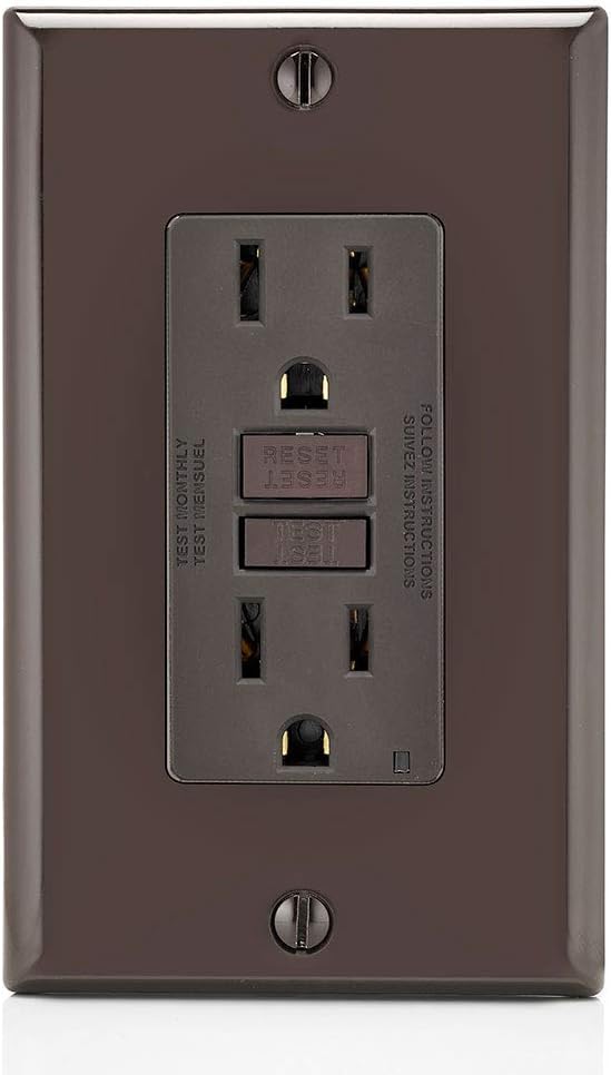 Leviton GFCI Outlet, 15 Amp, Self Test, Non Tamper-Resistant with LED Indicator Light, Protection from Electric Shock and Electrocution, GFNT1, Brown