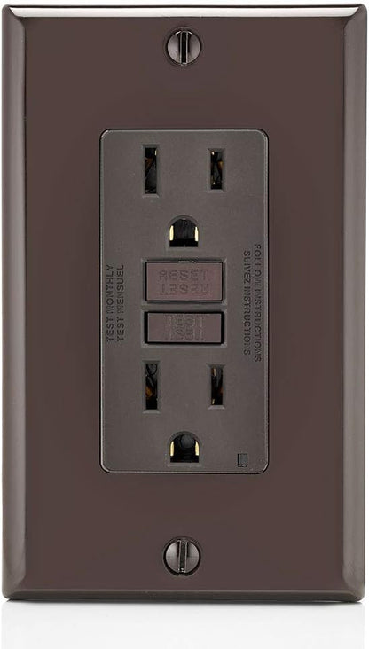 Leviton GFCI Outlet, 15 Amp, Self Test, Non Tamper-Resistant with LED Indicator Light, Protection from Electric Shock and Electrocution, GFNT1, Brown
