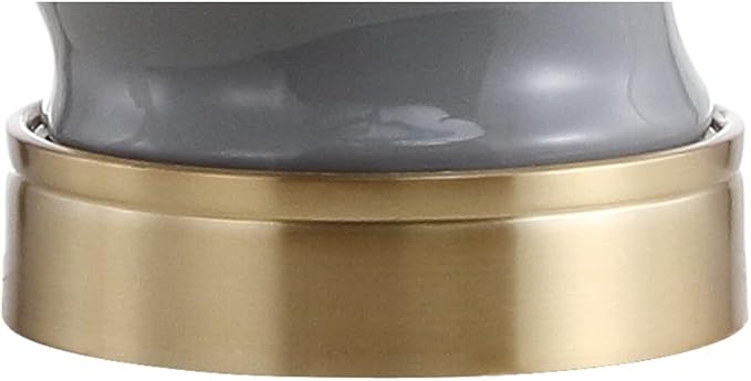 JONATHAN Y 29" Dark Grey/Gold Modern Ceramic Table Lamp for Living Room, White Linen Drum Shade, Bedside Nightstand Lamp for Bedroom, LED Bulb Included, Ridged Design JYL3052A