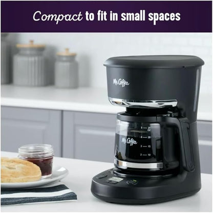Mr. Coffee 5-Cup Digital Display Programmable Coffee Maker Mini Brew Now or Later Auto Shut Off Arctic Blue