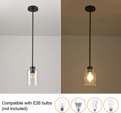 Black Pendant Lights Kitchen Island - Seeded Glass Pendant Light Fixture Multiple Stems Rods (3 Pack with Rod seeded Glass)