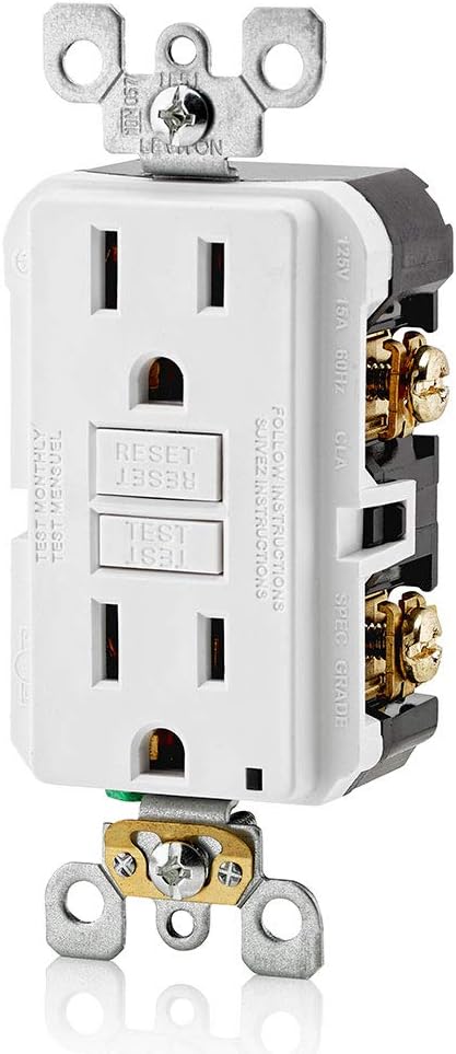 Leviton GFCI Outlet, 15 Amp, Self Test, Non Tamper-Resistant with LED Indicator Light, Protection from Electric Shock and Electrocution, GFNT1-W, White