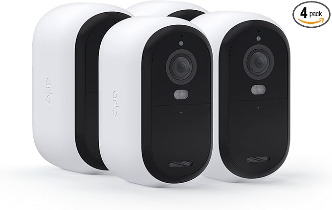 Arlo Essential Security Wireless 2K Camera with Spotlight, Indoor/Outdoor, 2nd Gen, 2-Way Audio, Color Night Vision, Motion Activation, Real Time Notifications, White, VMC3450, 4-Pack (Renewed)