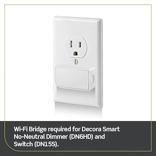 Leviton No-Neutral Decora Smart Dimmer Switch, Requires MLWSB Wi-Fi Bridge to Work with My Leviton, Alexa, Google Assistant, Apple Home/Siri & Wired or Wire-Free 3-Way, DN6HD-1RW, White
