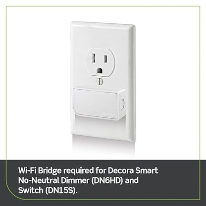Leviton No-Neutral Decora Smart Dimmer Switch, Requires MLWSB Wi-Fi Bridge to Work with My Leviton, Alexa, Google Assistant, Apple Home/Siri & Wired or Wire-Free 3-Way, DN6HD-1RW, White