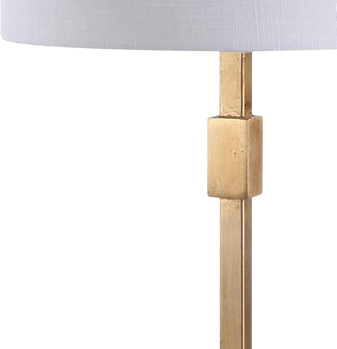 JONATHAN Y 29" Gold Leaf Modern Geometric Column LED Table Lamp, Transitional Iron Desk Lamp for Living Room Bedroom, White Linen Drum Shade, UL Listed, LED Bulb Included JYL3037A