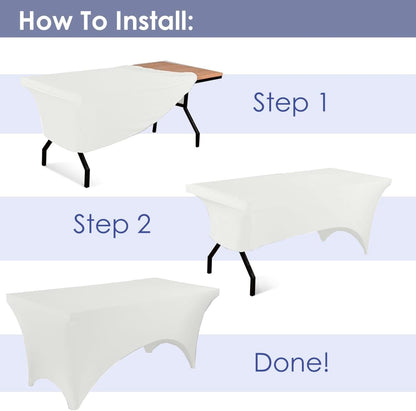 Craft And Party 2 Pack 8ft White Spandex Tablecloth – Fitted Stretch Cover – Universal Fit for Folding Tables – Wrinkle-Free, Washable – Ideal for Parties, Weddings, Events