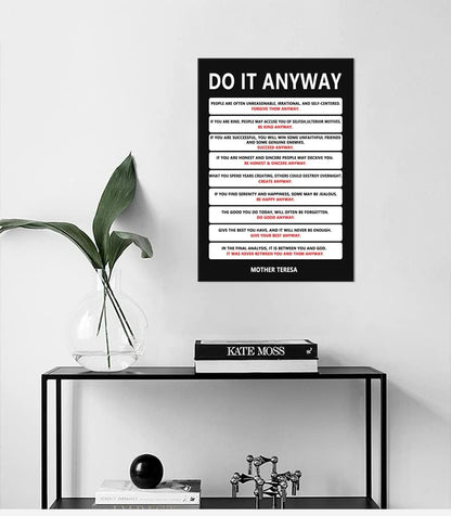 Do It Anyway Canvas Wall Art for Living Room Inspirational Mother Teresa Quote Poster Wall Decor Paintings Wooden Framed Artwork Bedroom Kitchen Home Decoration Ready to Hang[12''W x 18''H]