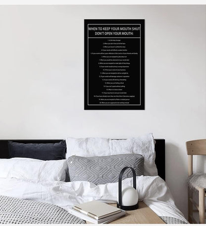 When to Keep Your Mouth Shut Don't Open Your Mouth Inspirational Canvas Wall Art Life Learning Poster Prints Artwork for Living Room Modern Home Decor Painting Stretched and Framed [12''Wx 18''H]