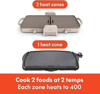 Bella 10"x 20" Ceramic Fold-n-Store Dual Temp Griddle, Fits-anywhere Kitchenware, EverGood Ceramic Nonstick Coating, 2 Temperature Zones up to 400°F, Dishwasher Safe Drip Tray, 1500 Watt, Oatmilk