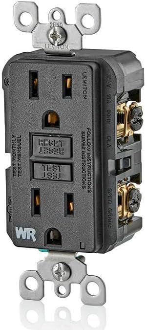 Leviton GFCI Weather-Resistant Outlet, 15 Amp, Self Test, Non Tamper-Resistant with LED Indicator Light, Outdoor Locations, GFWR1-E, Black