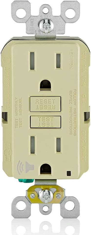 Leviton Outlet with Audible Alarm, 15 Amp, Self Test, Tamper-Resistant with LED Indicator Light, Great for Refrigerators in Garages, GFTA1-I, GFCI, Ivory
