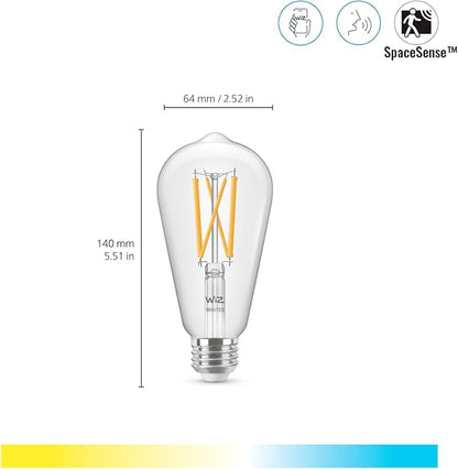 WiZ Connected 60W ST19 Tunable White Filament LED Smart Light Bulbs - Connects to Your Wi-Fi - E26 Smart Bulb - Control with Voice or App + Activate with Motion - Matter Compatible - 1 Pack