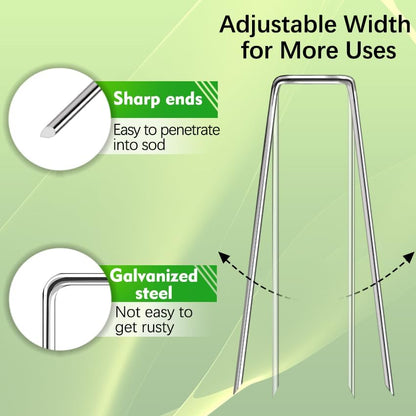 100 Pack Landscape Staples 4 Inch 12 Gauge Garden Stakes Galvanized Garden Staples Pins Anti-Rust Ground Stakes for Weed Barrier, Irrigation Tubing, Yard Lawn, Landscape Fabric