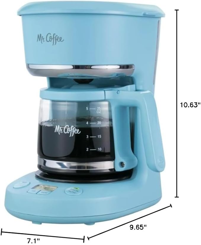 Mr. Coffee 5-Cup Digital Display Programmable Coffee Maker Mini Brew Now or Later Auto Shut Off Arctic Blue