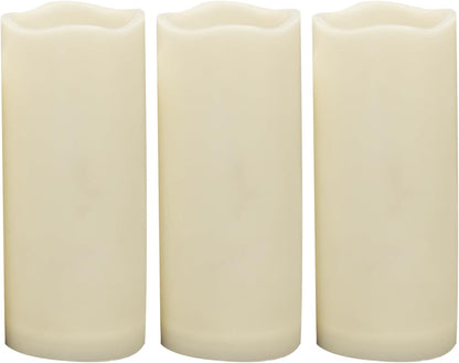 Waterproof Outdoor Battery Operated Flameless Candles with Auto Timer Flickering Plastic Resin Electric LED Pillar Lights for Lantern Patio Garden Wedding Party Decorations 3x7 Inches 3 Pack Ivory