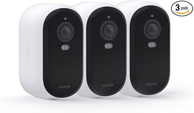 Arlo Essential Security Wireless 2K Camera with Spotlight, Indoor/Outdoor, 2nd Gen, 2-Way Audio, Color Night Vision, Motion Activation, Real Time Notifications, White, VMC3350, 3-Pack (Renewed)