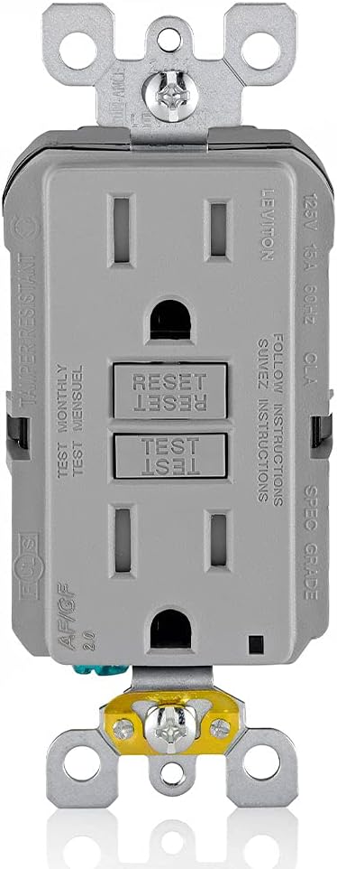 Leviton Dual-Function AFCI/GFCI Outlet, 15 Amp, Self Test, Tamper-Resistant with LED Indicator Light, Protection from Both Electrical Shock and Electrical Fires in One Device, AGTR1-GY, Gray