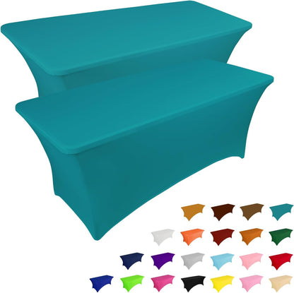 IVAPUPU 2 Pack 6FT Table Cloth for Rectangular Fitted Events Stretch Lake Blue Table Covers Washable Cover Spandex Tablecloth Protector for Party, Wedding, Cocktail, Banquet, Festival