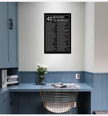 40 Reasons to Workout Motivational Posters Inspirational Wall Art Picture Printed Stretched and Framed for Office Wall Art Modern Home Decor Canvas Painting Artwork Ready to Hang [12''W x 18''H]