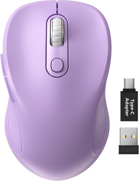 Trueque Wireless Mouse for Laptop, 2.4GHz Ergonomic Computer Mouse with Back & Forward Buttons, 3-Level DPI, 6 Buttons, Optical USB Cordless Mice for Windows Chromebook MacBook PC (Lavender)