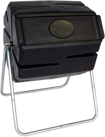 FCMP Outdoor 37 Gallon 1 Piece Plastic Single Chamber Roto Tumbling Composter Outdoor Elevated Rotating Garden Compost Bin, Black
