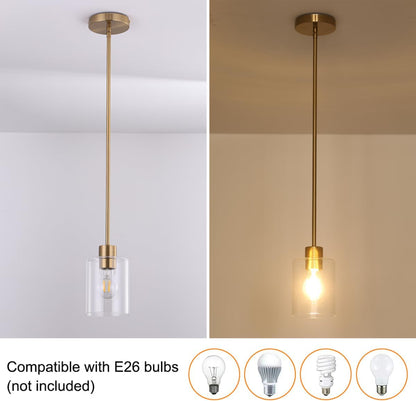 Brass Pendant Lights Kitchen Island,Modern Farmhouse Clear Glass Pendant Light,Gold Light Fixture Kitchen Pendant Mini Hanging Light Fixture for Sink (Brass 2 Pack stem Rod)