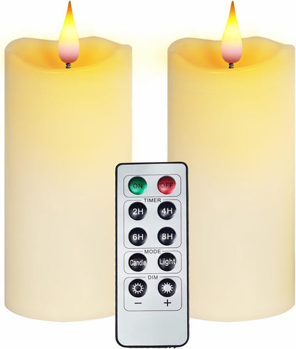 Aignis Indoor Flameless LED Candles Battery Operated with Remote Timer and Unique Double-Color Flame for Home/Wedding/Holiday Decor, Set of 2(D 2.95" x H 6")