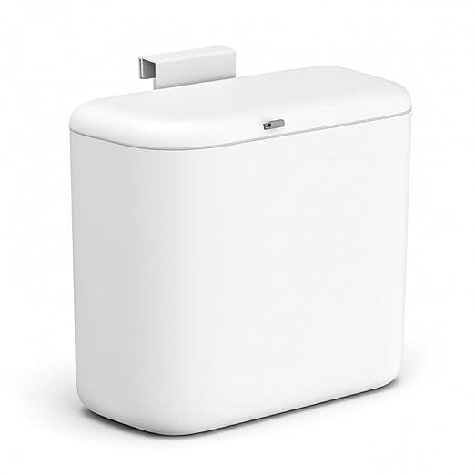 MUEE Hanging Compost Bin [2.3 Gal Max Volume] Heavy Duty Scrap Collector for 4-5 Person Households - Under Cabinet Large Trash Can with Slide Lid for RV & Heavy Prep - Matte White