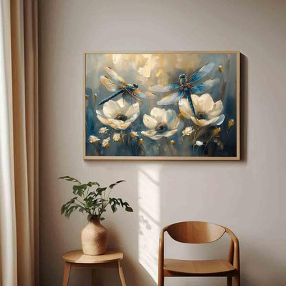 Dragonfly Wall Art White Flower Painting Watercolor Dragonfly Wall Art Watercolor Flower Prints Animal Canvas Plant Picture Insect Pictures Vintage Abstract Living Room Decor 16x24inch No Frame