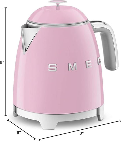 SMEG Mini 50's Retro Style 3 Cup Electric Kettle with Double Wall Anti Slip Base and Water Level Indicator (Pink)