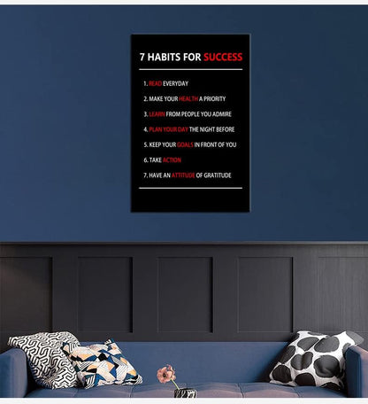 WYJZDZQ8 7 Habits For Success Inspirational Canvas Wall Art Motivational Poster Painting Prints Pictures Inspiring Office Decor Artwork Living Room Gym Decoration Framed Ready to Hang [24''W X 36''H]