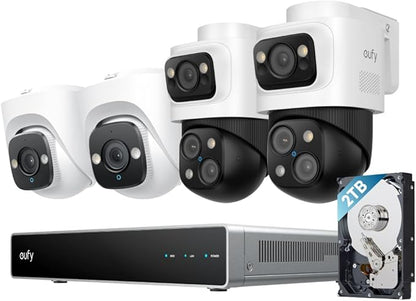 eufy PoE NVR Security Camera System S4, Power Over Ethernet, Wired, 24/7 Recording,Up to 16CH, 2TB HDD, 2 Bullet-PTZ Cams, 2 Turret Cams, 360° PTZ, AI Auto Framing & Tracking, Smart Video Search