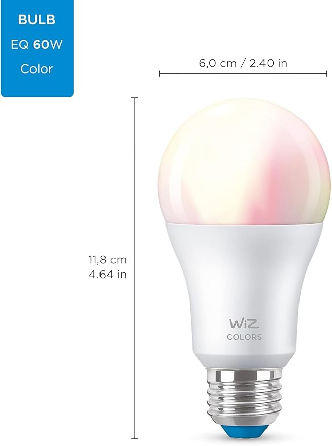 WiZ Connected 2-Pack Color 60W A19 Smart WiFi Light Bulb, 16 Million Colors, Compatible with Alexa and Google Home Assistant, No Hub Required