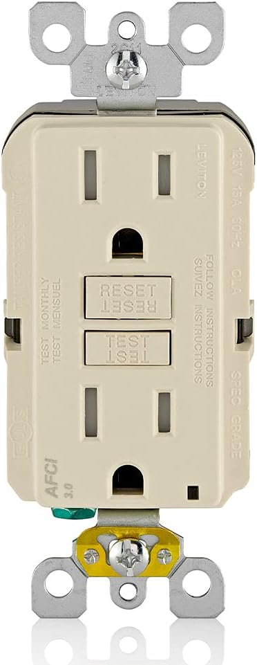 Leviton AFCI Outlet, 15 Amp, Self Test, Tamper-Resistant with LED Indicator Light, Protection from Electrical Fires, AFTR1-T, Light Almond