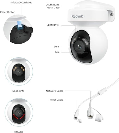 REOLINK 4K PoE Security Outdoor IP Camera with 355° Pan & 50° Tilt, Color Night Vision for Home Surveillance, Auto Tracking, Smart Detection, Two-Way Talk, 24/7 Recording, E1 Outdoor SE PoE