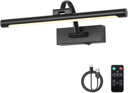 Picture Lights Battery Operated with Remote and Dimmable Function, Rechargeable Gallery Light Black Art Light Wireless Painting Lights 16'' Inch for Display, Portrait, Artwork, Warm White